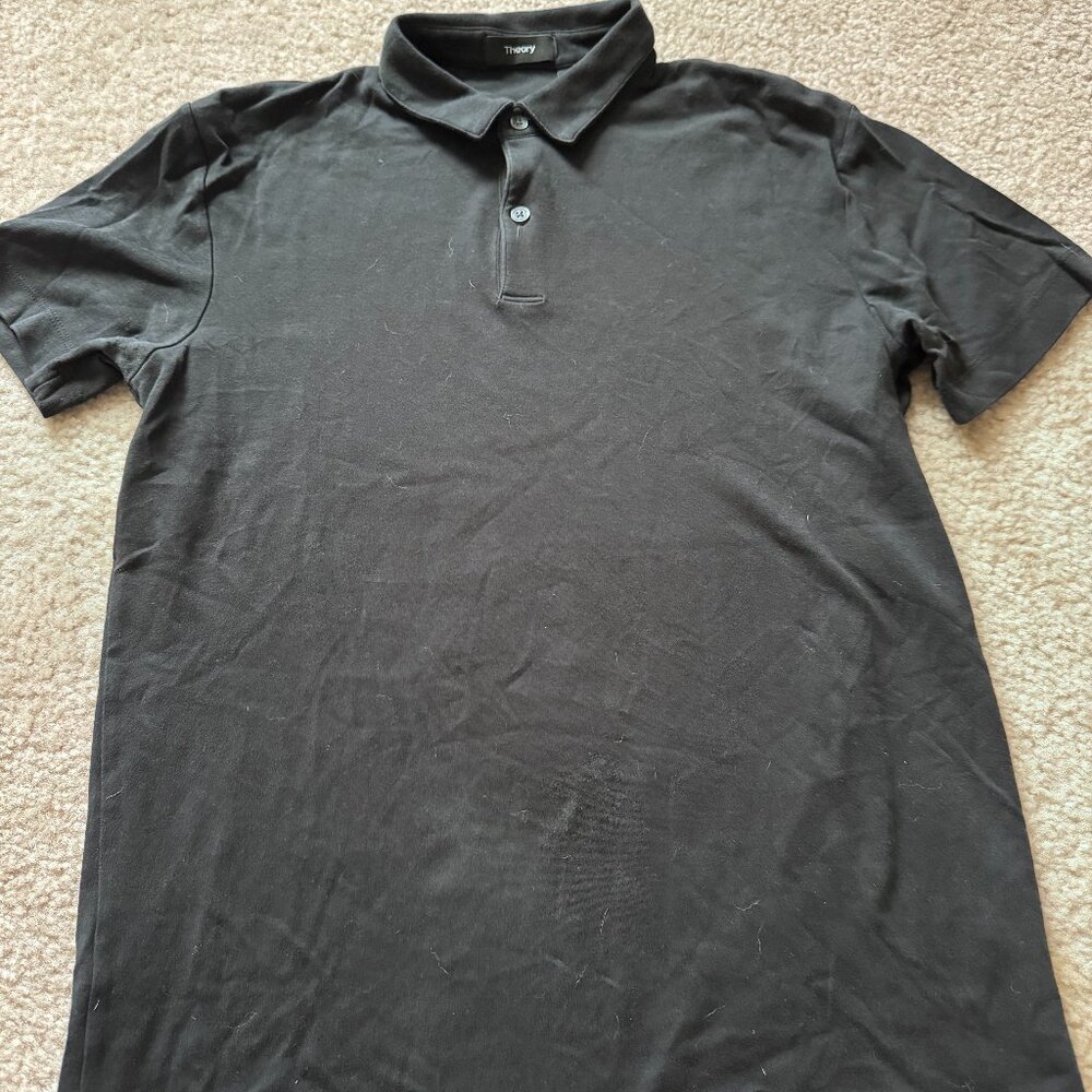 Theory Bron 100% Pima Cotton Polo Shirt in Black, Size XS